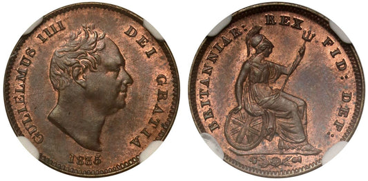 William IV 1835 Third-Farthing, struck for use in Malta, MS64 RB, ex Margulis
