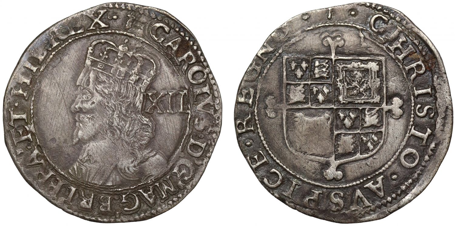 Charles I Shilling, Tower mint, mm sceptre, 7th bust, 3rd & final type