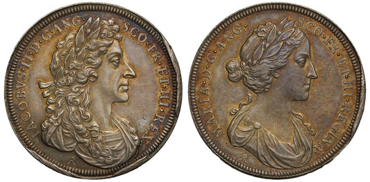 Coronation of James II and Mary of Modena, 1685, double obverse mule.