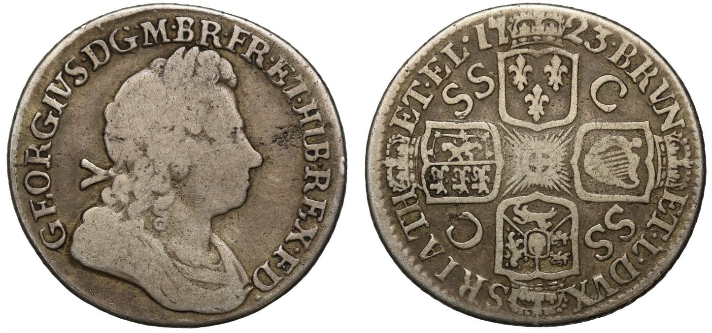 George I 1723 SSC Shilling, French Arms at date, ex Clarke