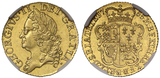 George II 1755 Half-Guinea, old head, MS62, very rare date, ex Cope