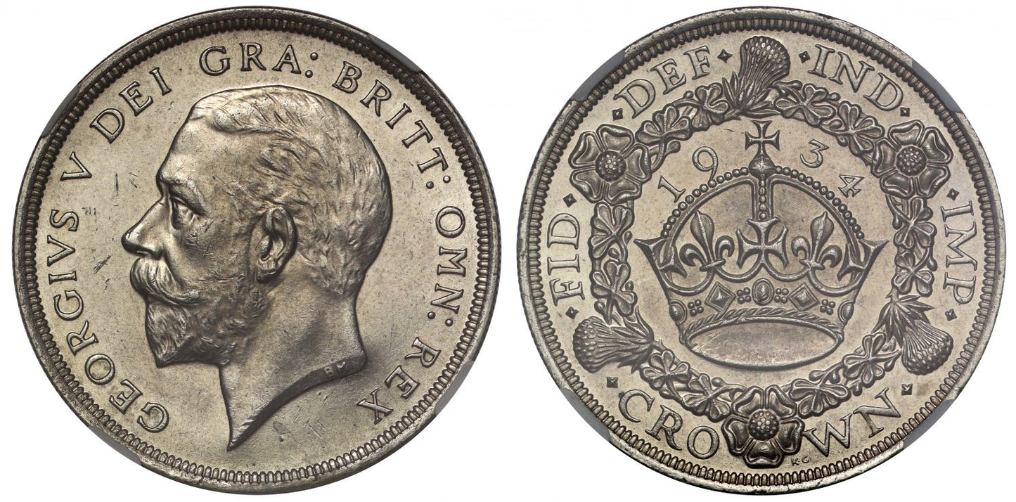 George V 1934 'Wreath' Crown, MS64, only 932 struck, rarest year