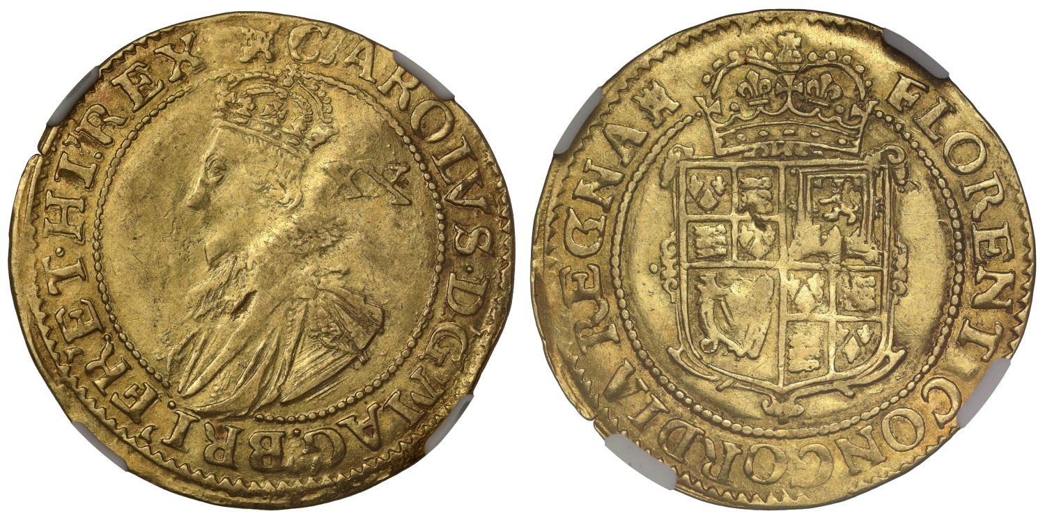 Charles I Unite, group B, mm. castle, XF45, ex Ellerby Hoard