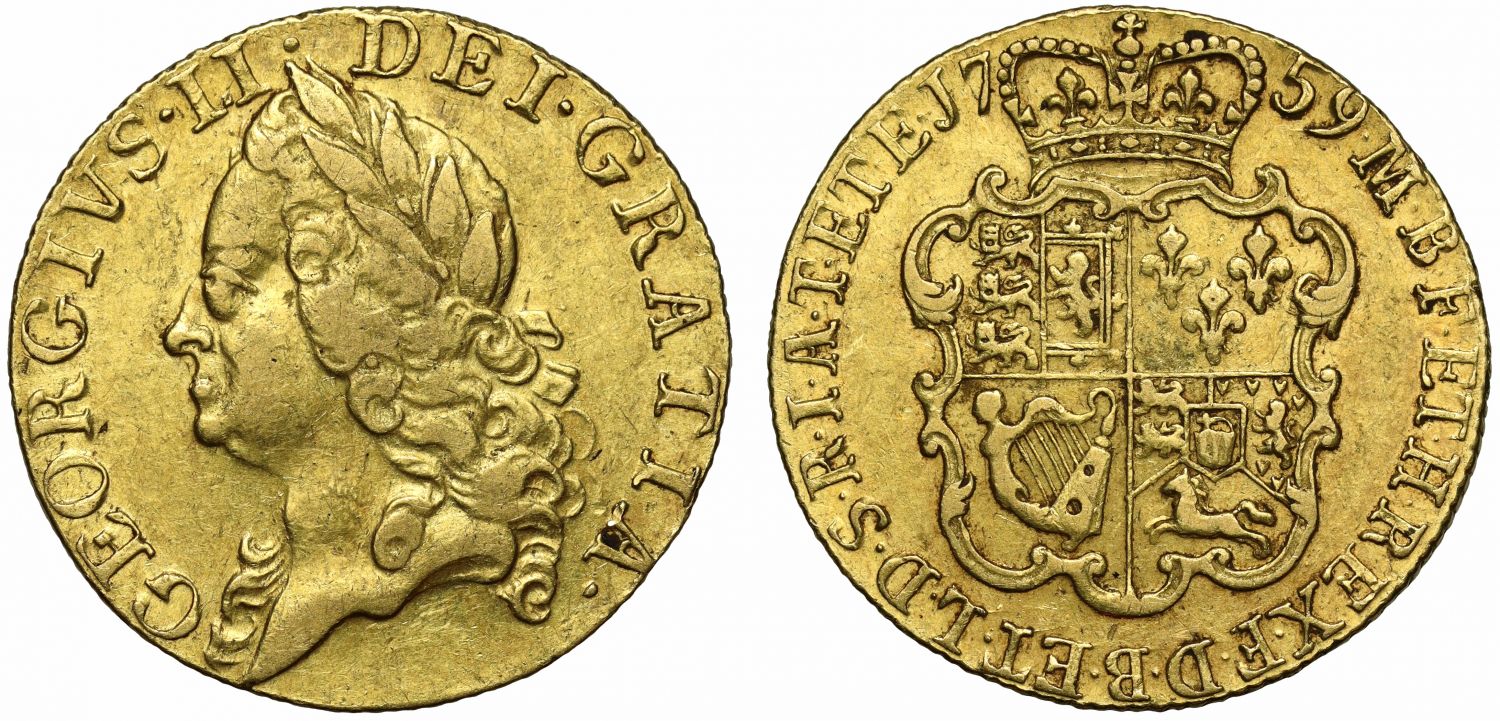 George II 1759 Guinea, old head, reign penultimate date