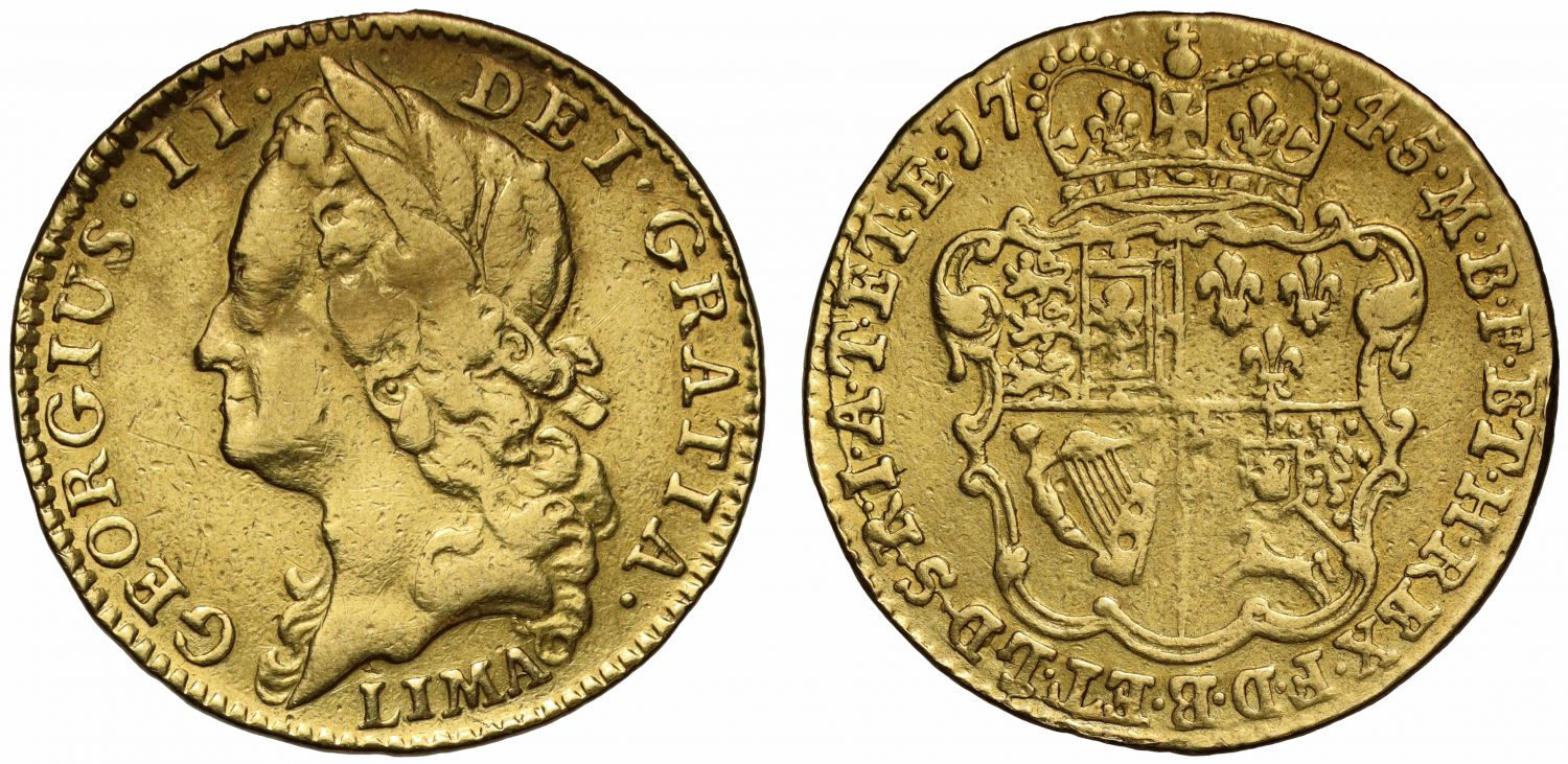 George II 1745 LIMA Half-Guinea, struck from captured gold treasure