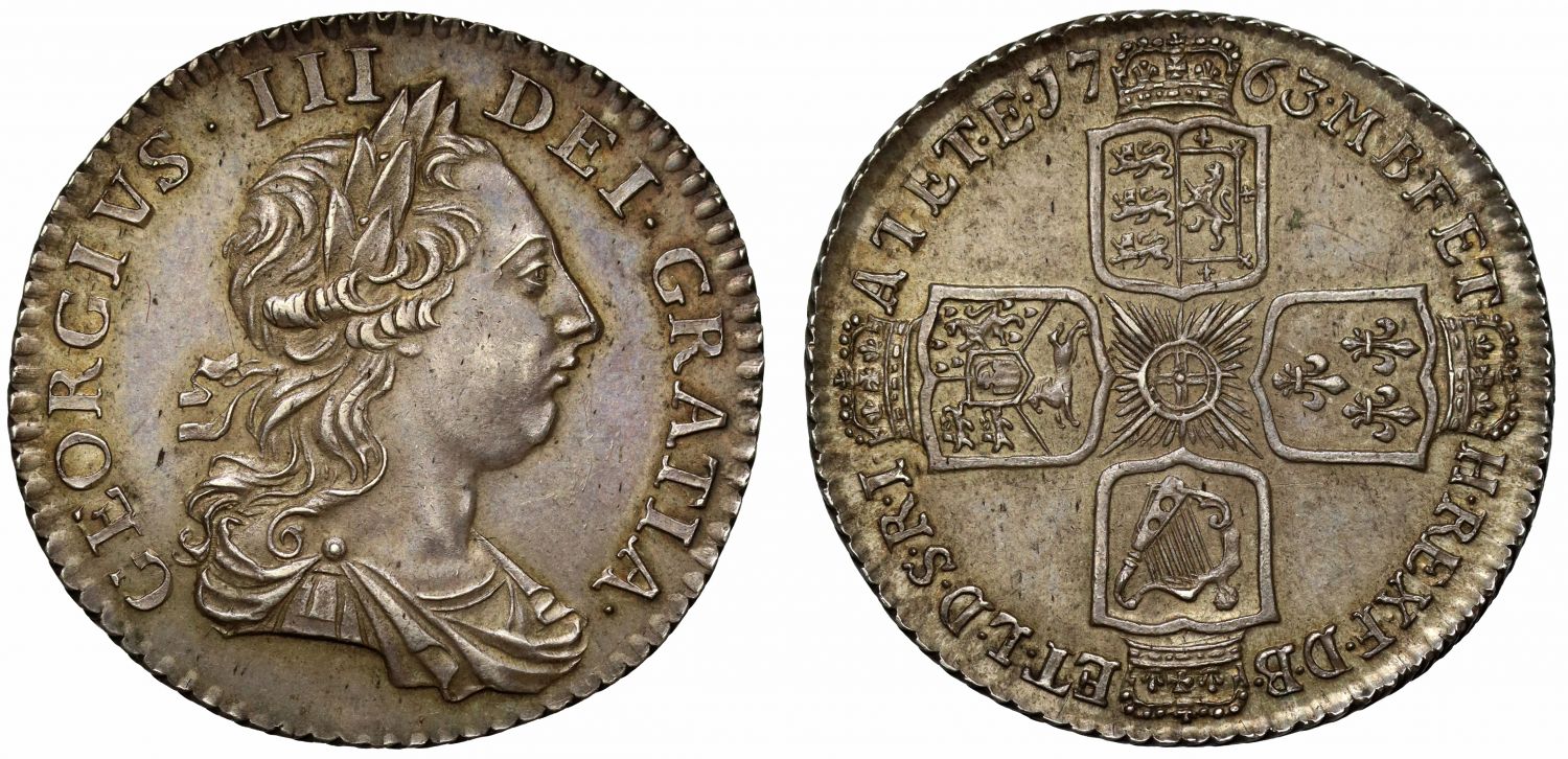 George III 1763 'Northumberland' Shilling, 1st shilling of reign