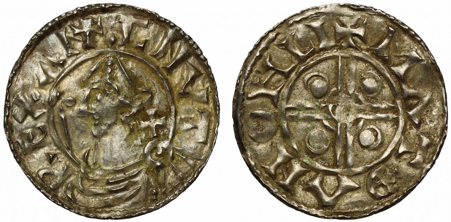 Canute Penny, Helmet type, Lincoln, Matadan, extra cross behind bust