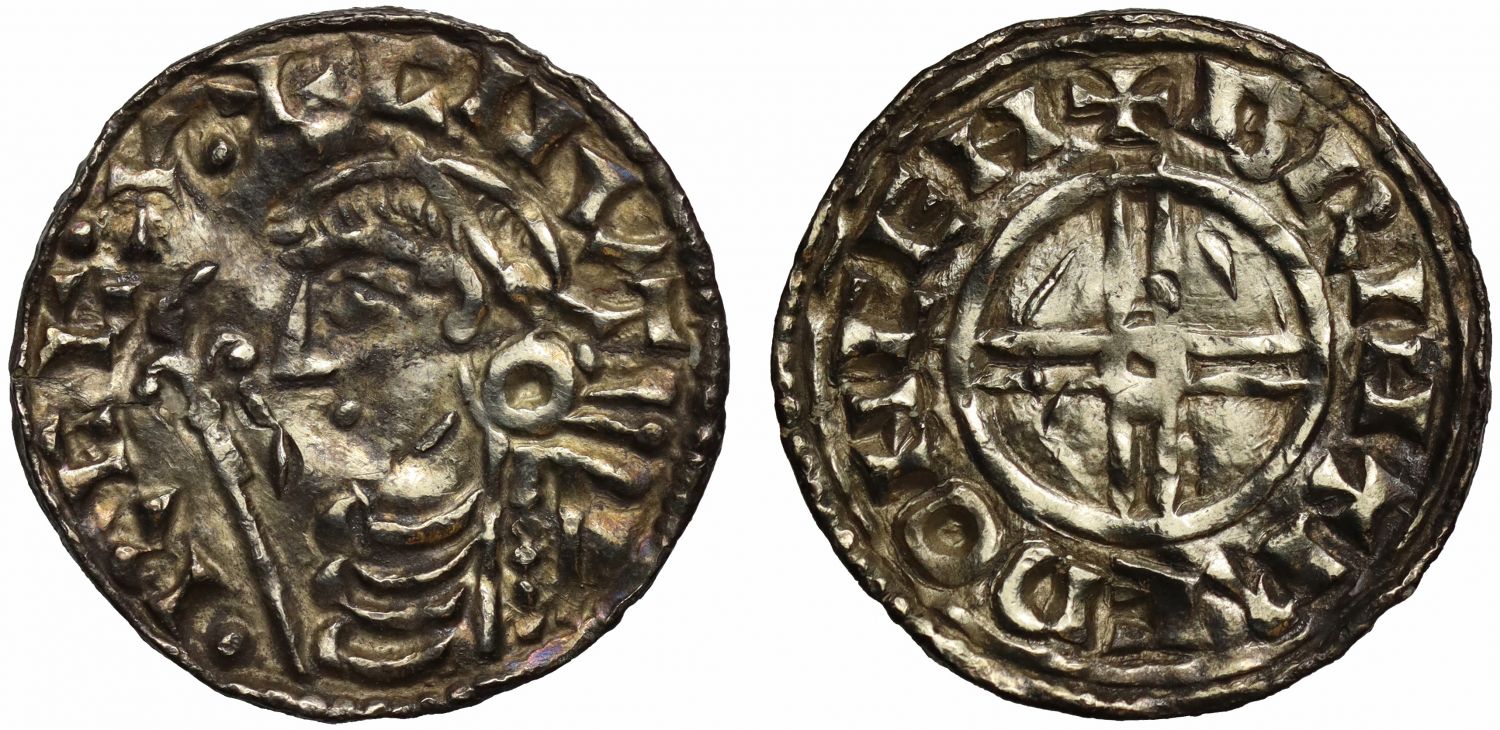 Canute Penny, Short Cross type, Canterbury Mint, moneyer Brihtred