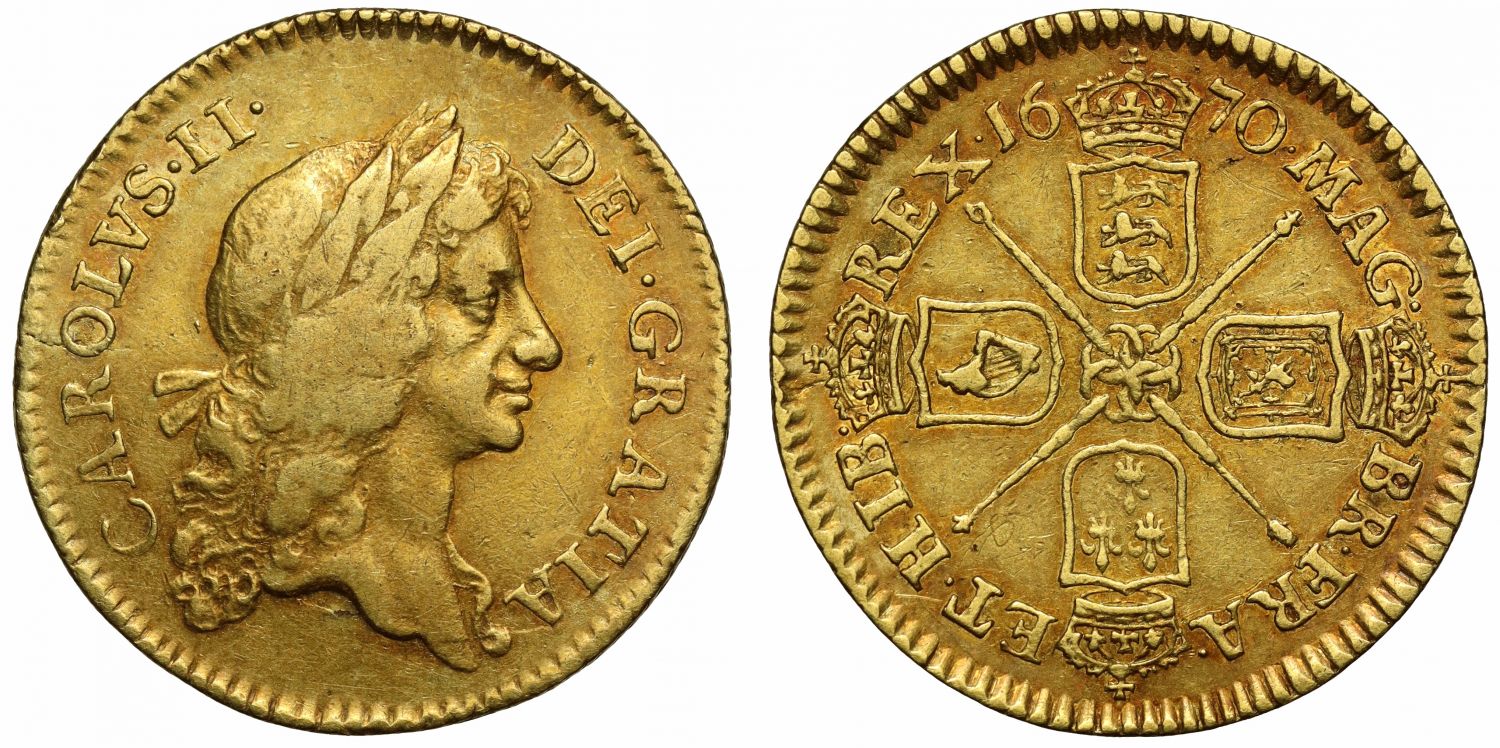 Charles II 1670 Half-Guinea, 2nd year denomination struck, ex Bartlett