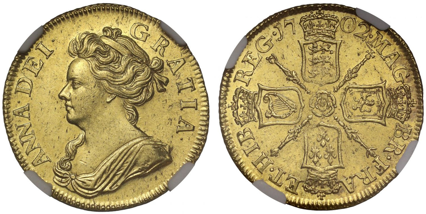 Anne 1702 Guinea, Pre-Union, first date of reign, MS60