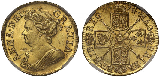 Anne 1714 Guinea, third bust, NGC MS64 second finest graded