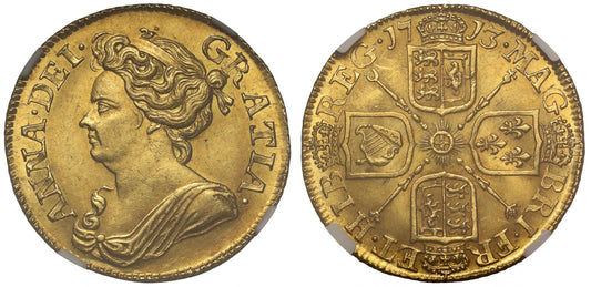 Anne 1713 Guinea, 3rd bust, NGC MS63, third finest graded