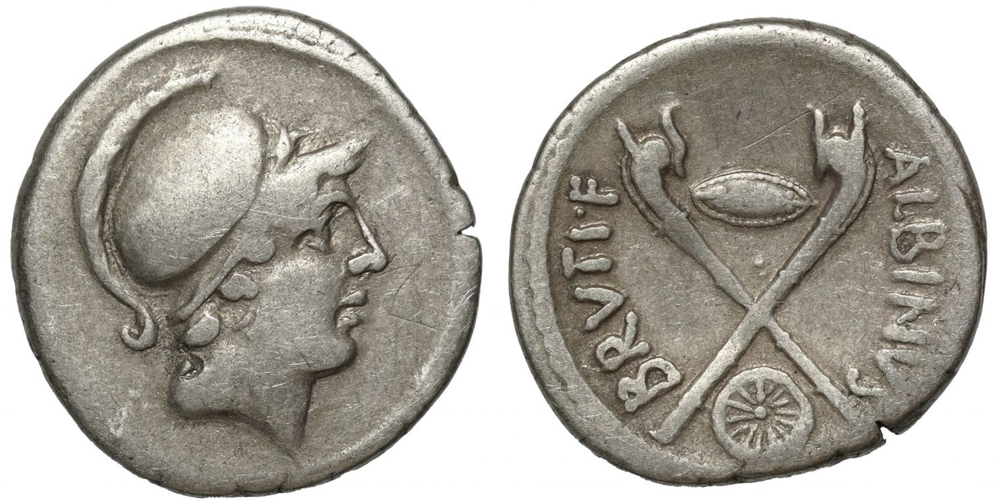 Celtic Interest - D. Iunius Brutus Albinus., Silver Denarius, recalling Caesar's Military Activities in Gaul.