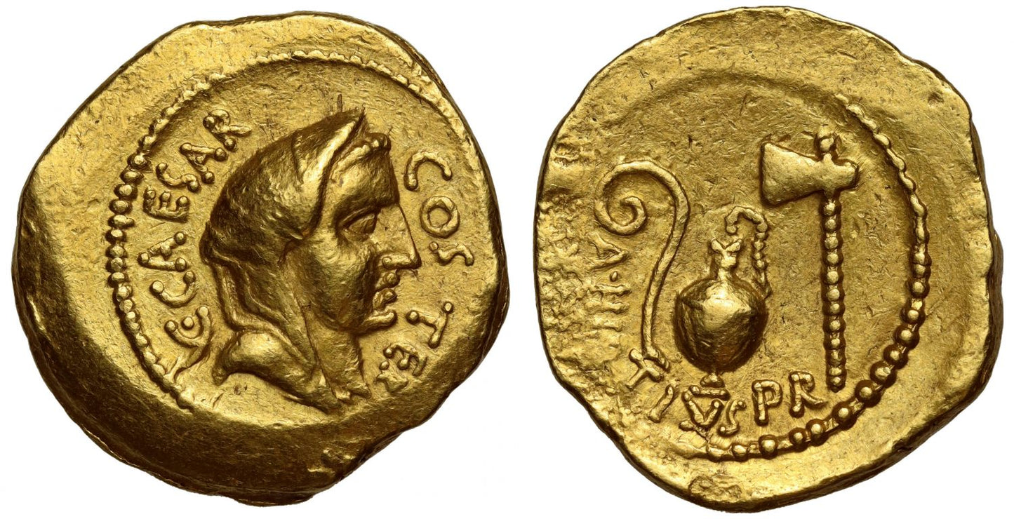 Julius Caesar, Gold Aureus, Rome, 46 BC, NGC XF, 4/5, 3/5, brushed.