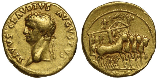 Divus Claudius, Gold Aureus, VF 4/5, 3/5, AD 54, under Nero.