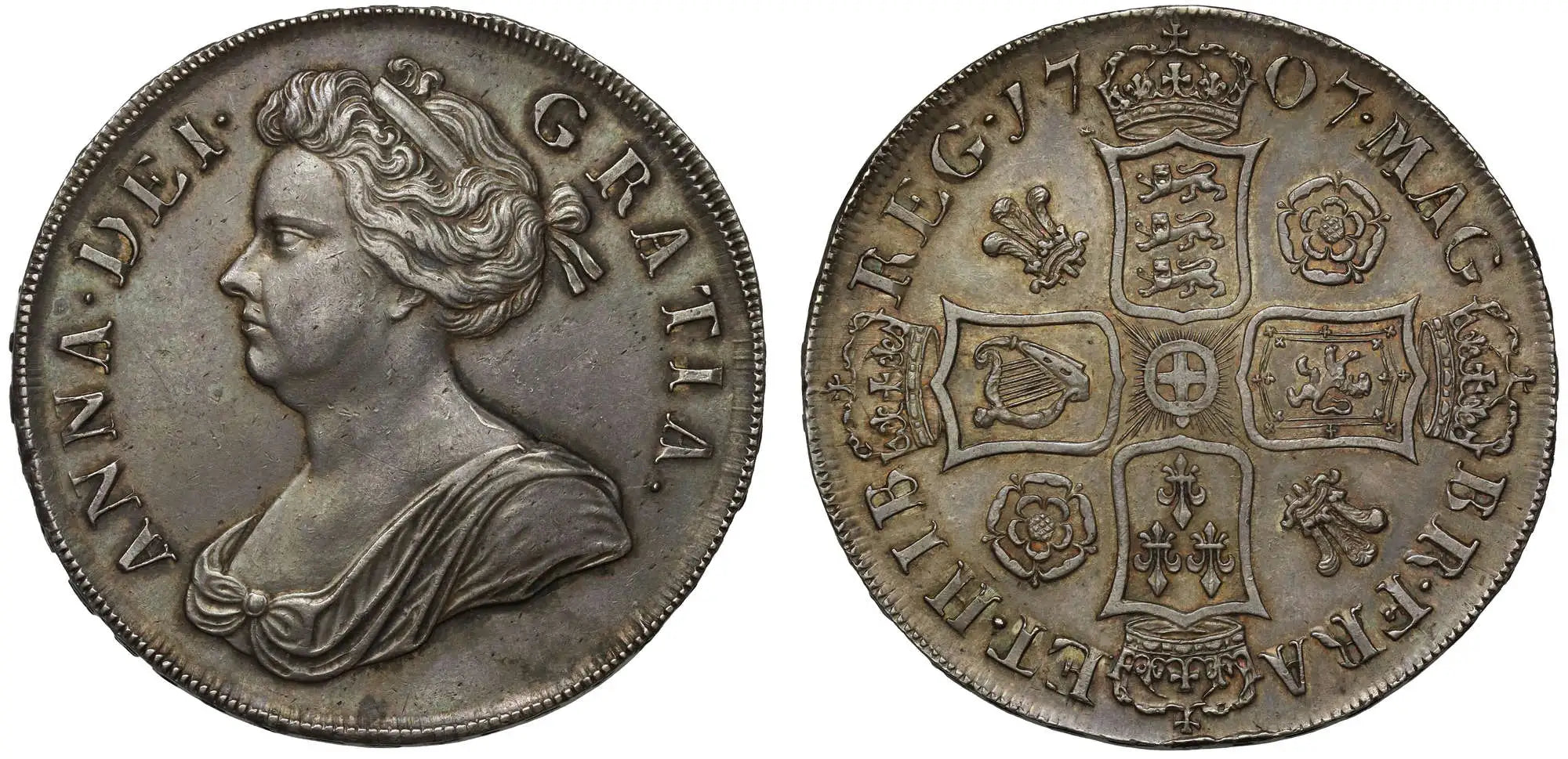 Anne 1707 Crown, Pre-Union, Roses & Plumes reverse, ex Rees-Jones 148