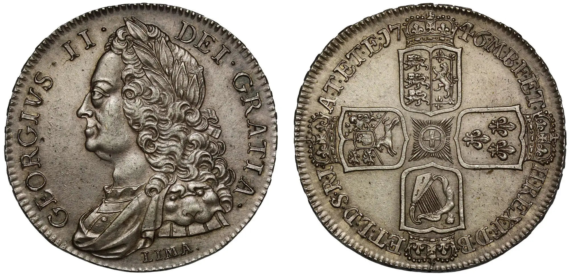 George II 1746 LIMA Crown, struck from captured silver