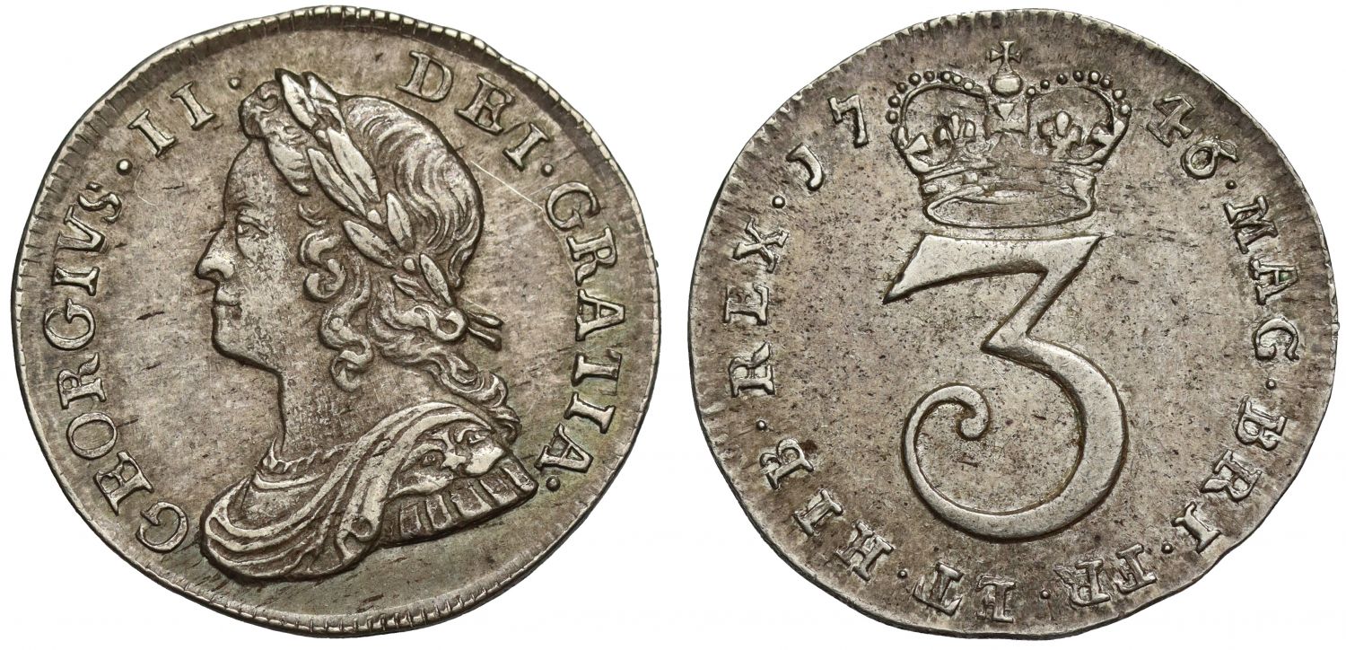 George II 1746 Maundy Threepence, 6 over 3 in date