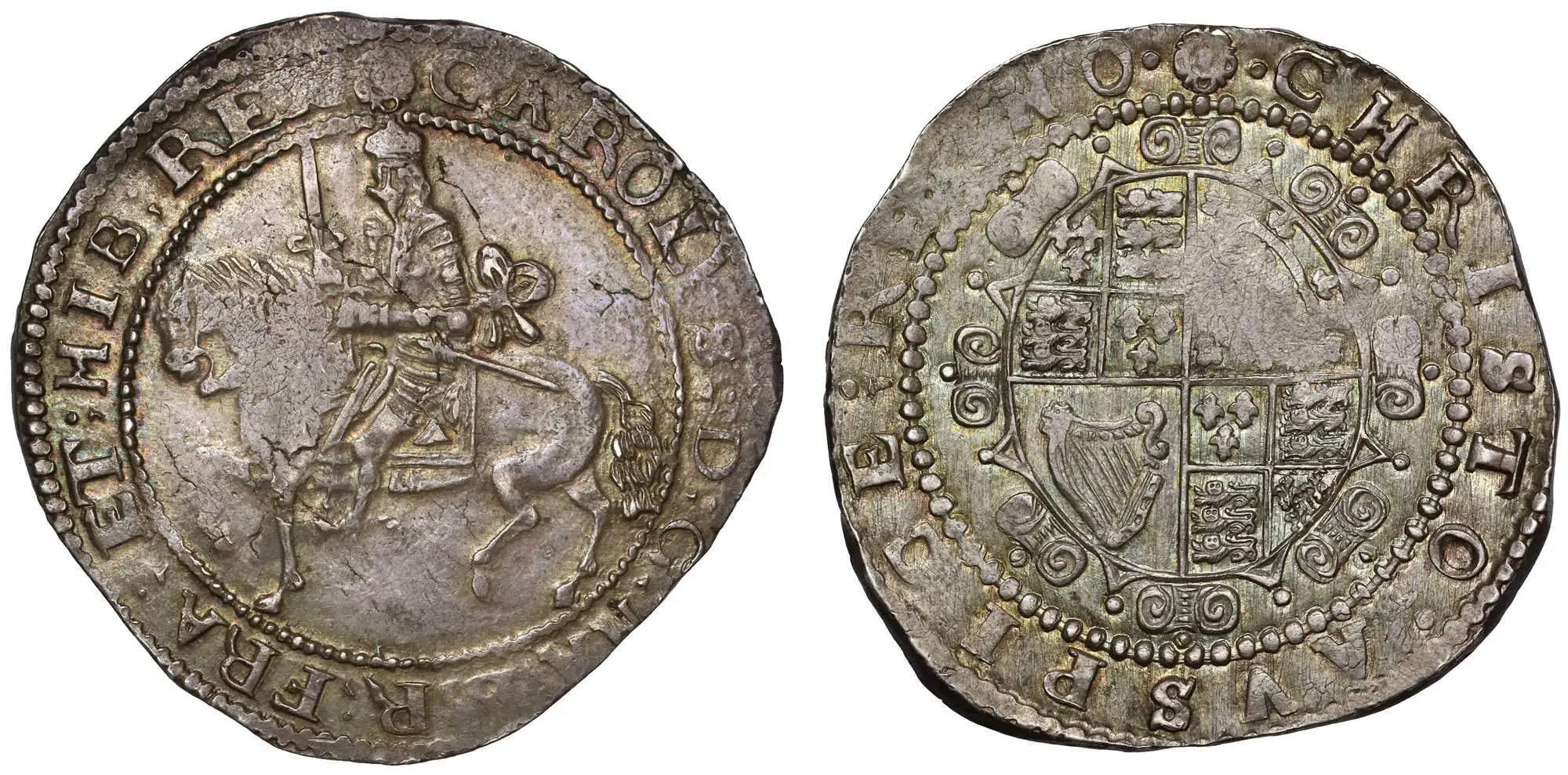 Charles I Halfcrown, Exeter, mm rose, 8 even scroll reverse, plate coin Bull, Besly, ex Simpson (1955), Brettell, Hunt and Adams