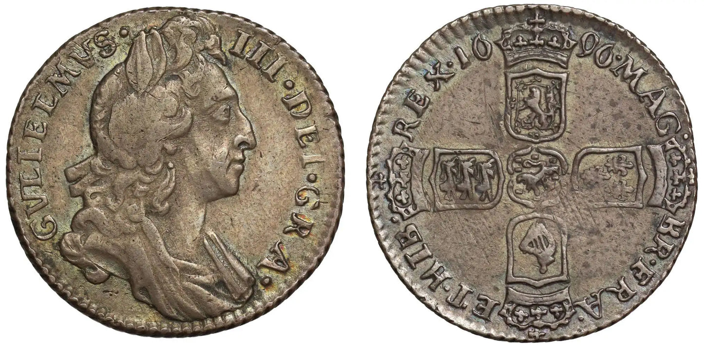 William III 1696 Sixpence, Scottish Arms at date, rotational legend error R4
