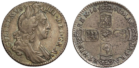 William III 1696 Sixpence, Scottish Arms at date, rotational legend error R4
