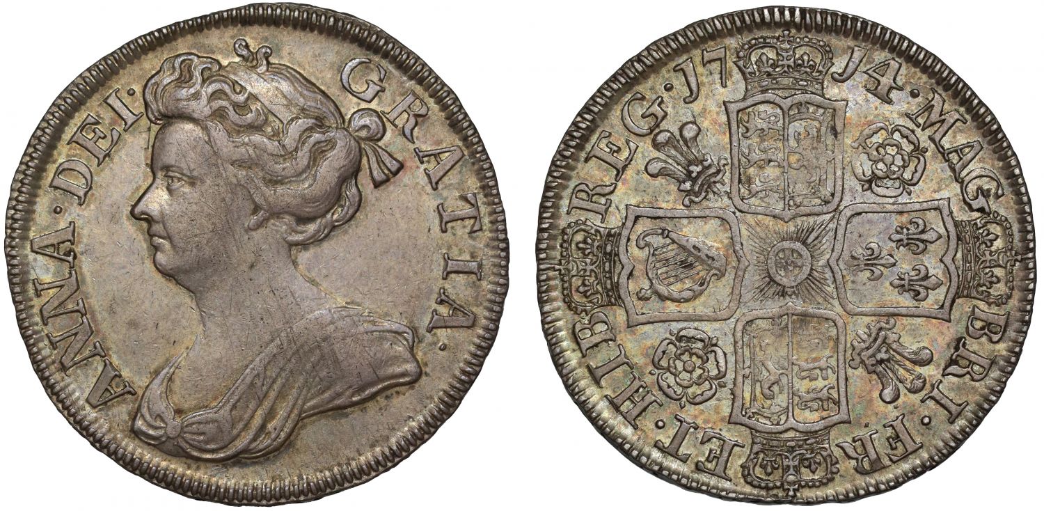 Anne 1714 Halfcrown, roses and plumes