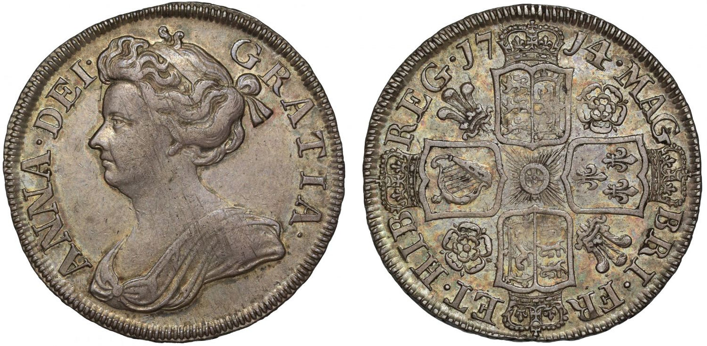 Anne 1714 Halfcrown, roses and plumes