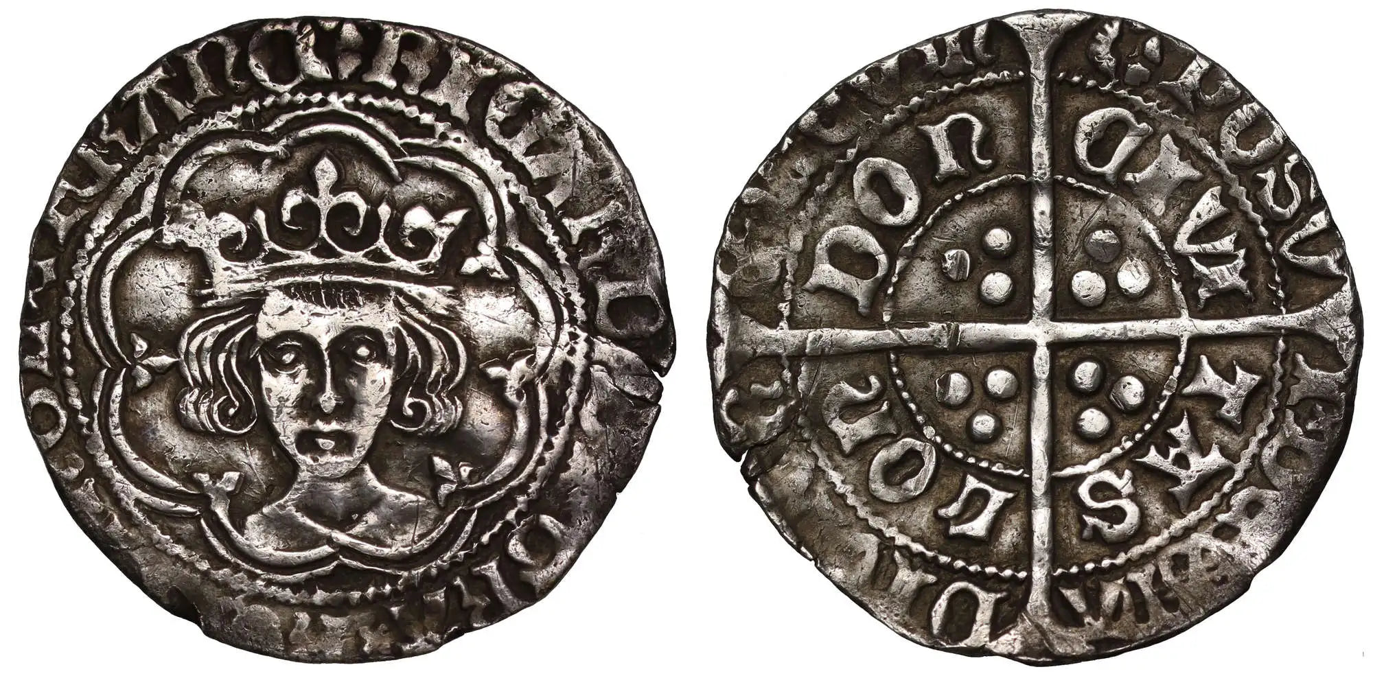 Richard III Groat, type I, im halved sun and rose 1, chevron barred A in TAS