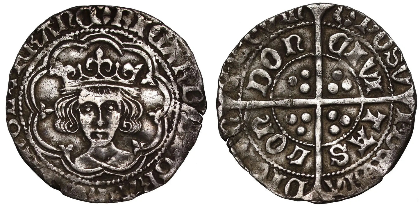Richard III Groat, type I, im halved sun and rose 1, chevron barred A in TAS