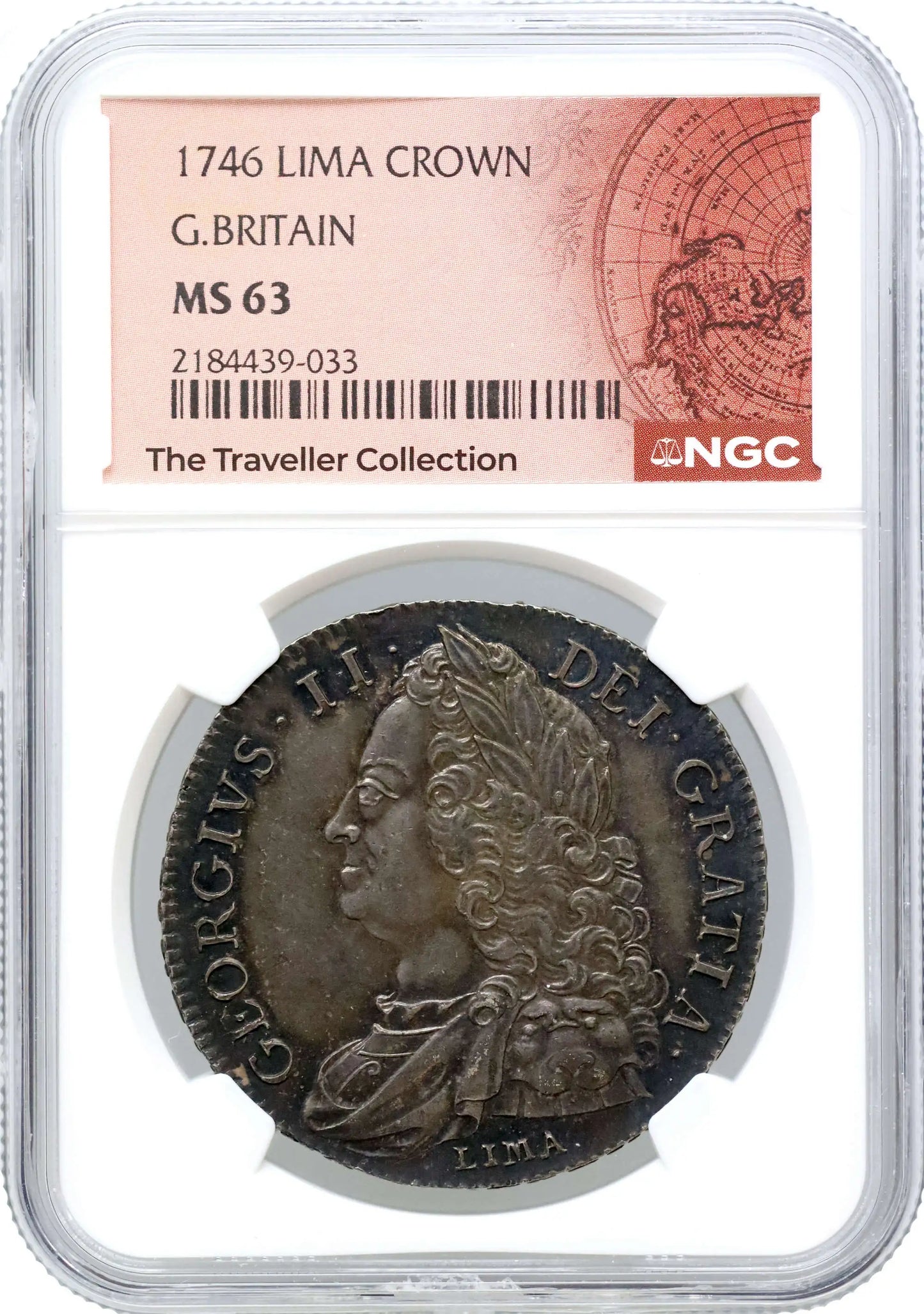 George II 1746 LIMA Crown, MS63, ex Traveller, Spanish silver