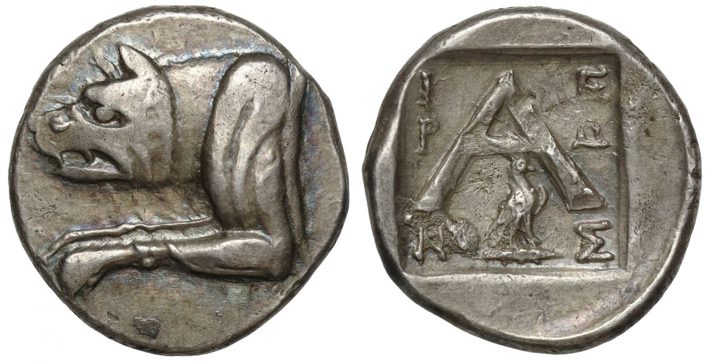 Peloponnese, Argos, Silver Triobol, c. 80-50 BC, field symbol eagle on thunderbolt.
