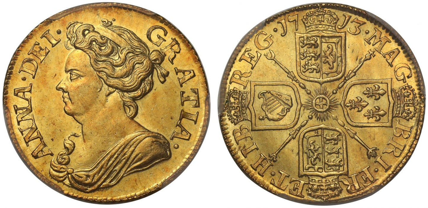 Anne 1713 Guinea, 3rd bust, MS64, 2nd finest, ex Reed