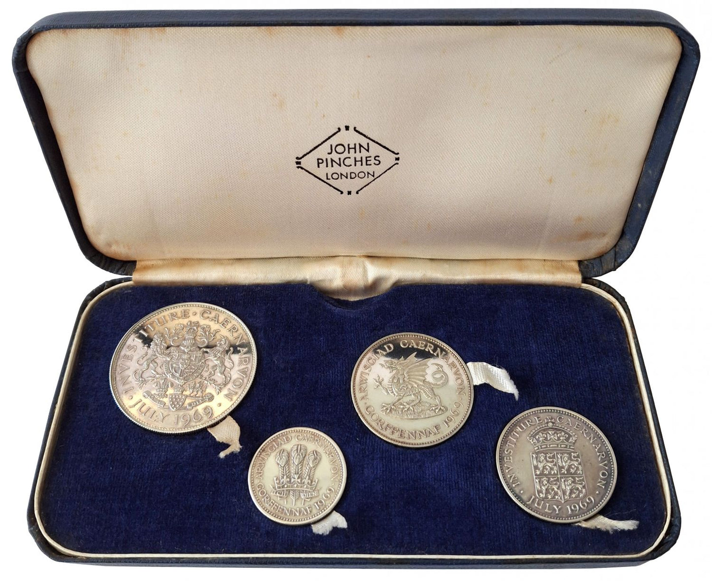 Charles, Prince of Wales, Investiture, 1969, silver 4-medal Set by John Pinches, struck in "Britannia" silver