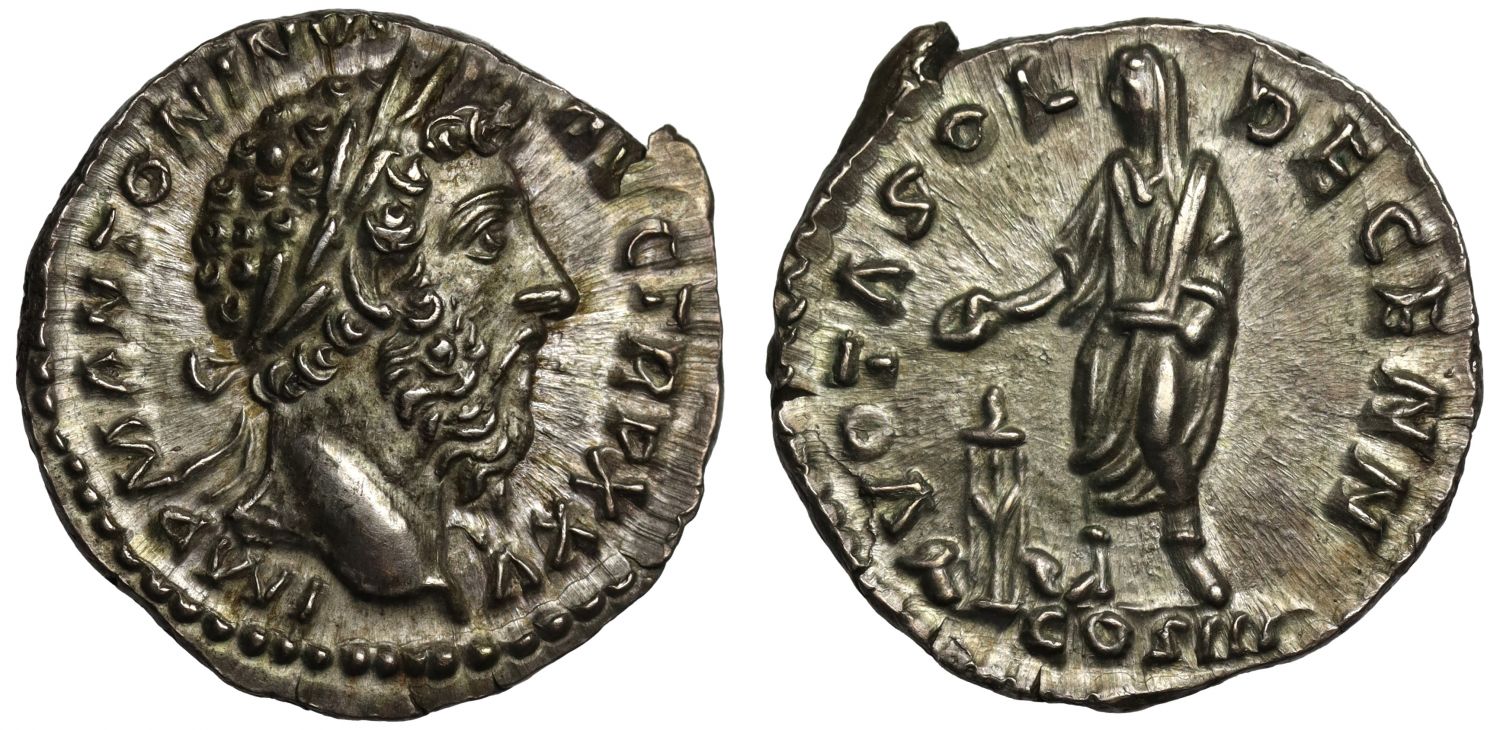 Marcus Aurelius, Denarius for the vota decennalia solvta.