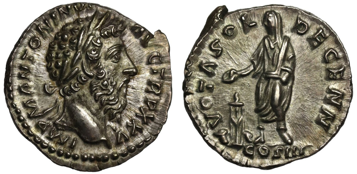 Marcus Aurelius, Denarius for the vota decennalia solvta.