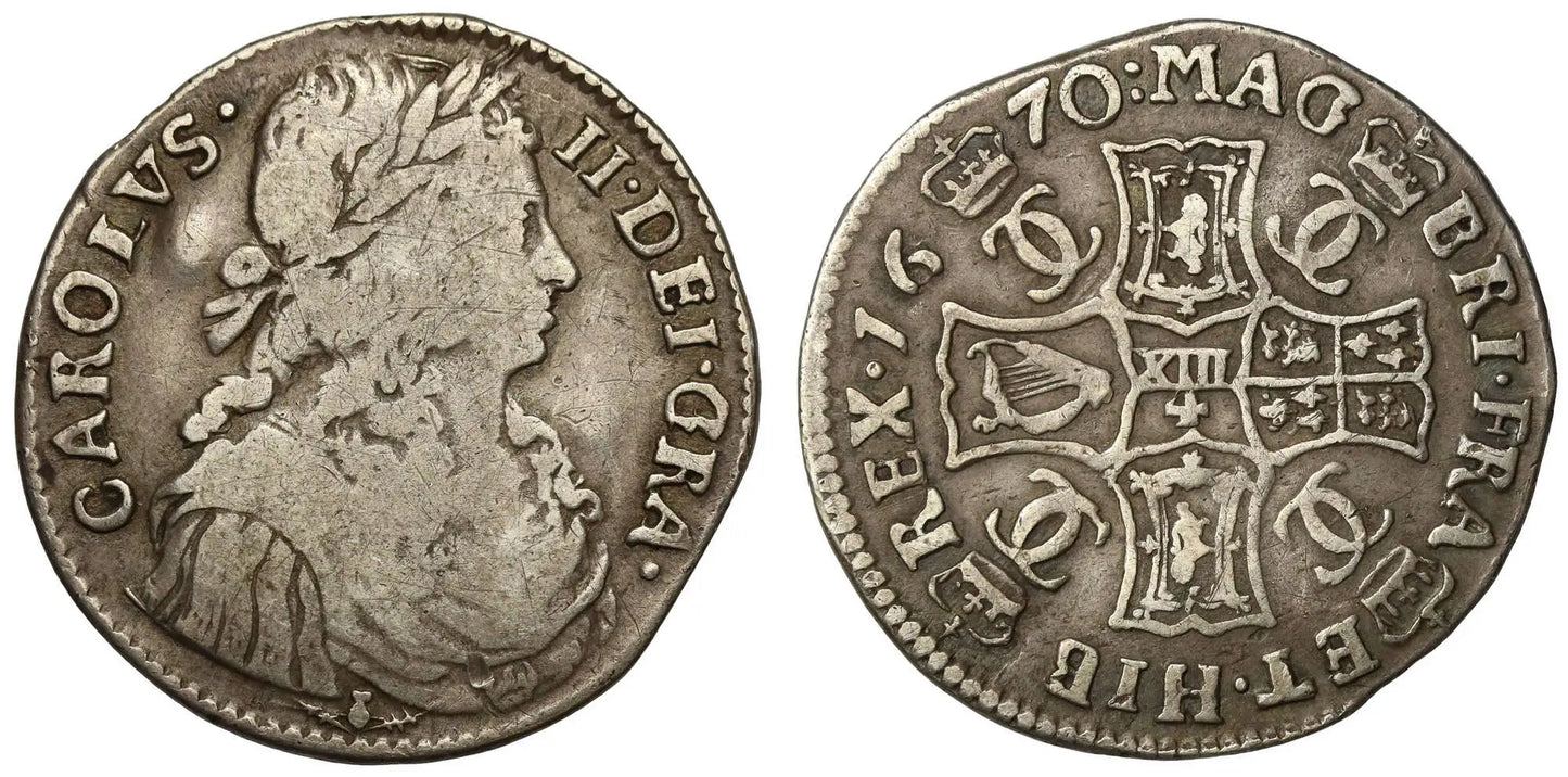 Scotland, Charles II 1670 Merk struck with a 3/4 turned die axis