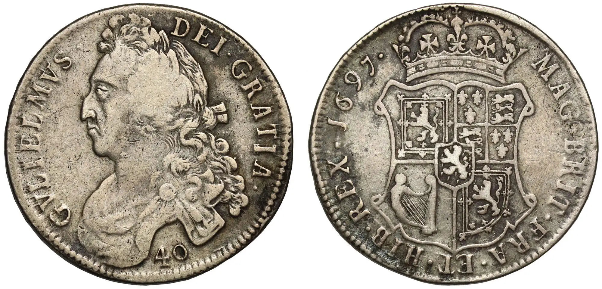 Scotland, William II 1697 Forty Shillings, NONO edge year