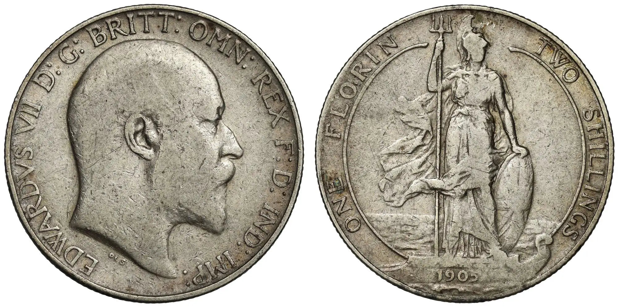 Edward VII 1905 Florin, the rarest date for this denomnation in this reign