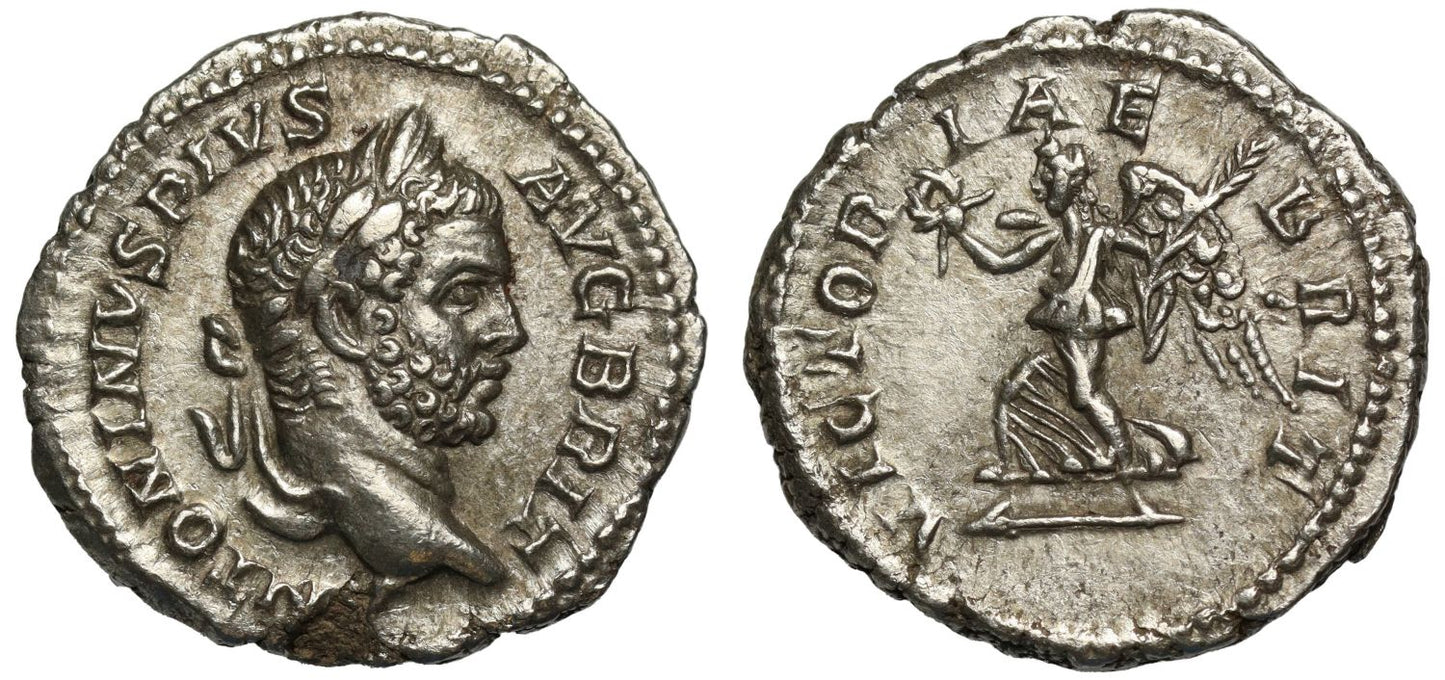 Romano-British Interest, Caracalla, Silver Denarius, Victory in Britain.