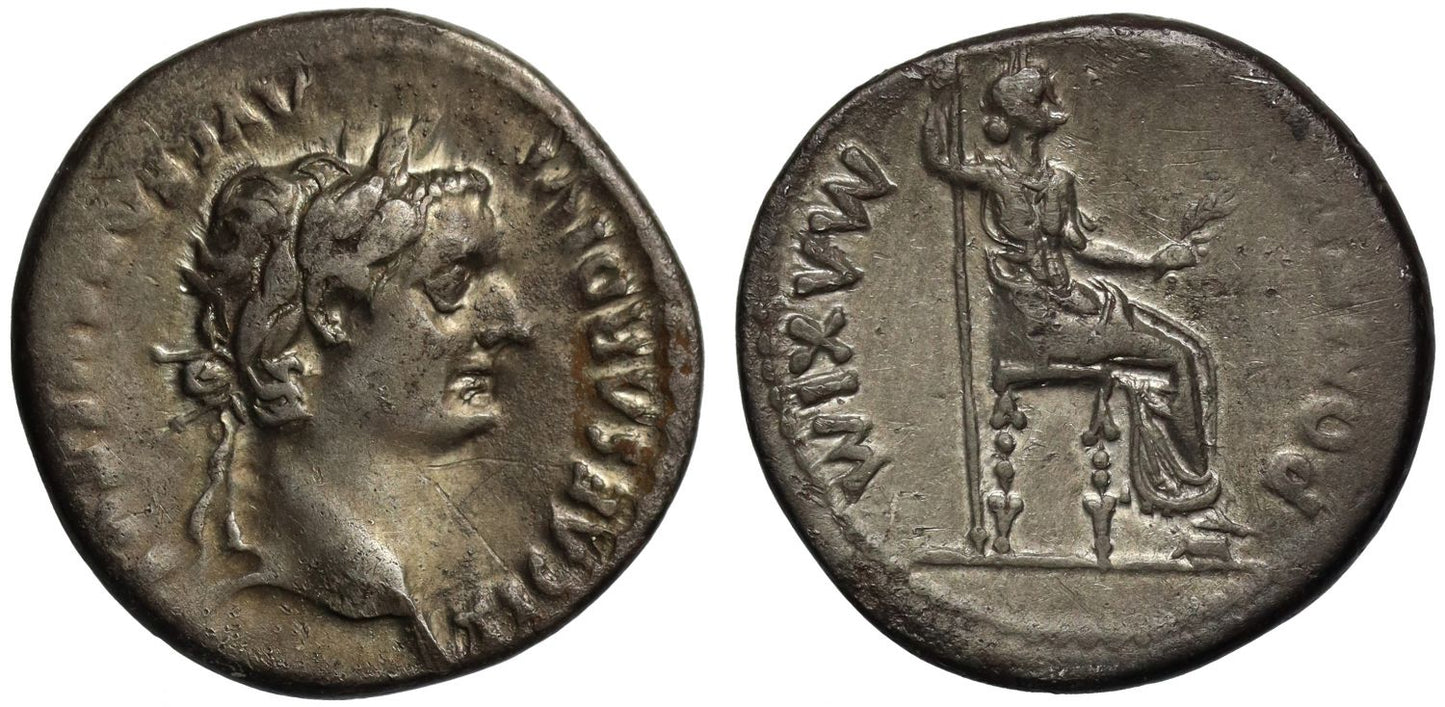 Tiberius 14-37 AD, silver Denarius, Lugdunum, after 16 AD, ex Helmingham hoard