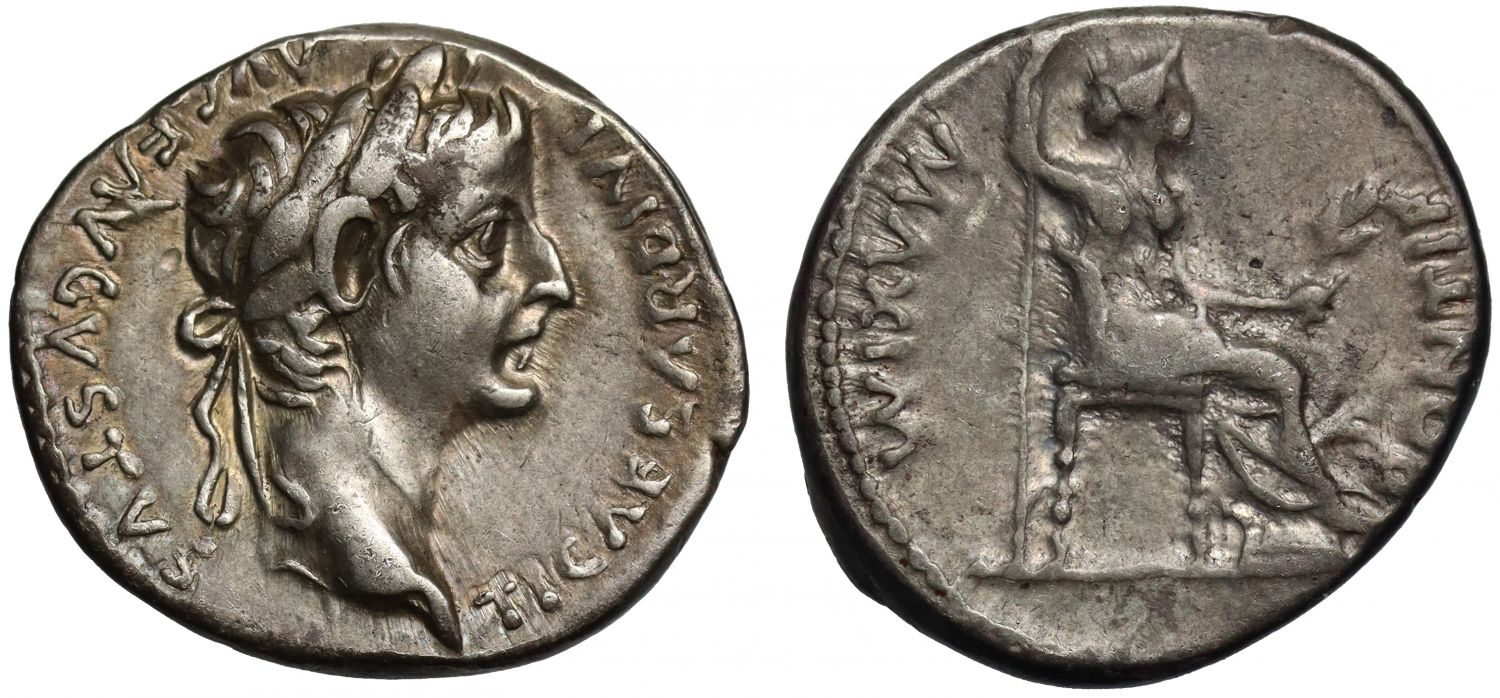 Tiberius 14-37 AD, silver Denarius, Lugdunum, after 16 AD, ex Helmingham hoard