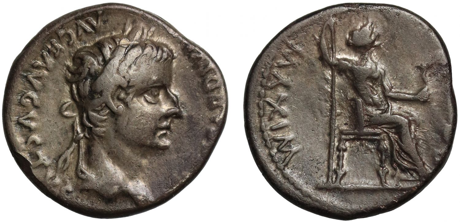 Tiberius 14-37 AD, silver Denarius, Lugdunum, after 16 AD, ex Helmingham hoard