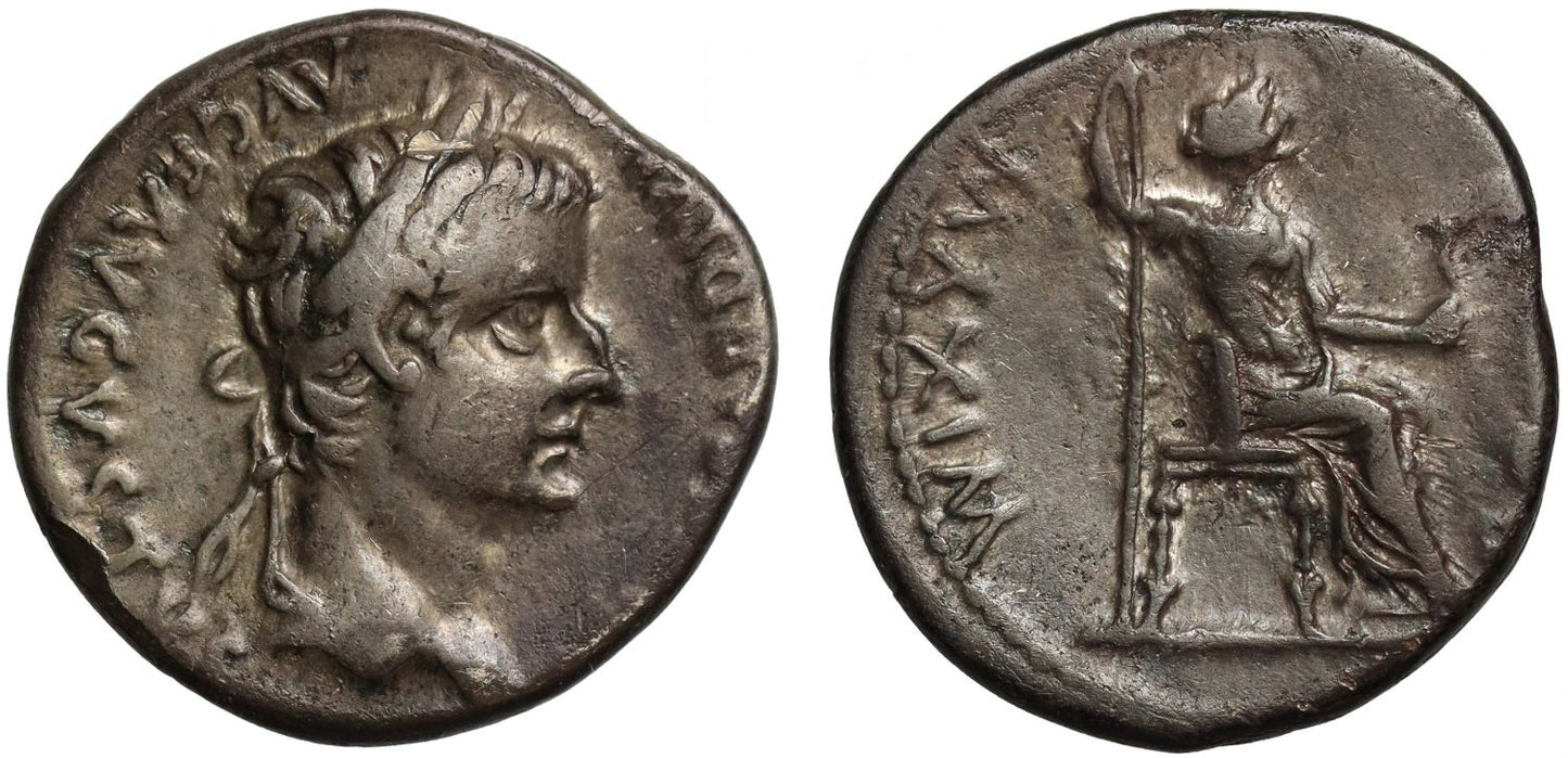 Tiberius 14-37 AD, silver Denarius, Lugdunum, after 16 AD, ex Helmingham hoard