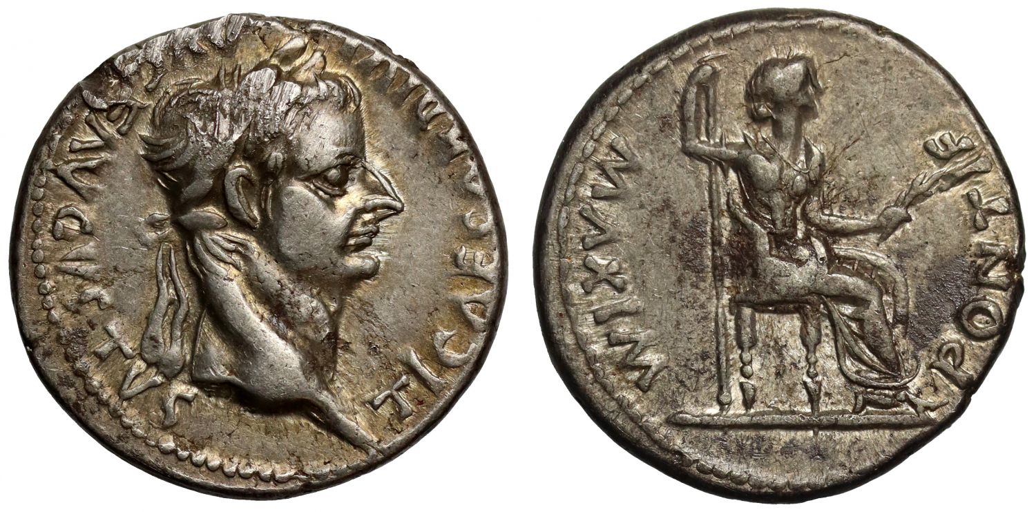 Tiberius 14-37 AD, silver Denarius, Lugdunum, after 16 AD, ex Helmingham hoard