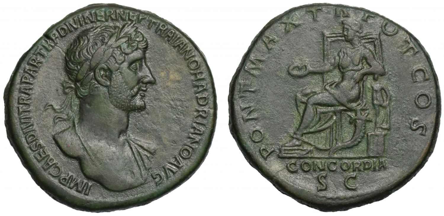 Hadrian 117-138 AD, bronze Sestertius, Rome 117 AD