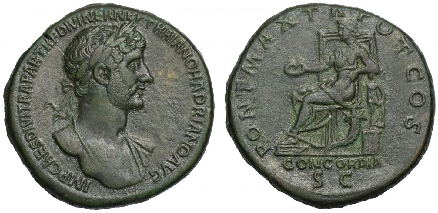 Hadrian 117-138 AD, bronze Sestertius, Rome 117 AD