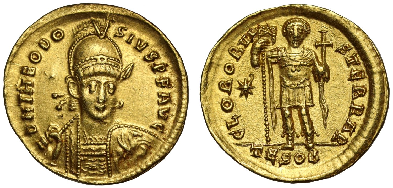 Theodosius II, 402 – 450 AD, Gold Solidus, Thessalonica 425-430 AD.
