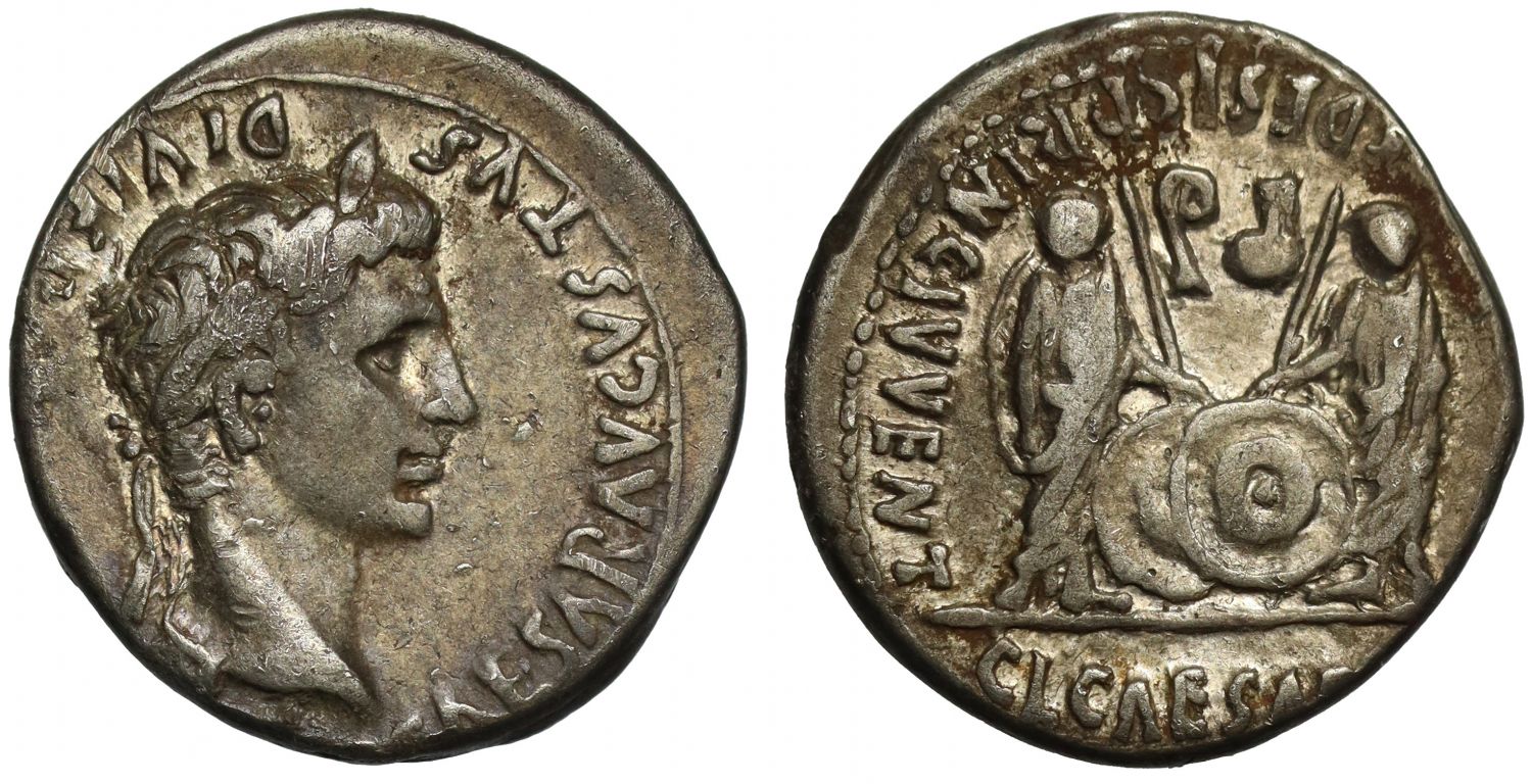 Augustus 27 BC- 14 AD, silver Denarius, Lugdunum, 2 BC- 4 AD, ex Helmingham hoard