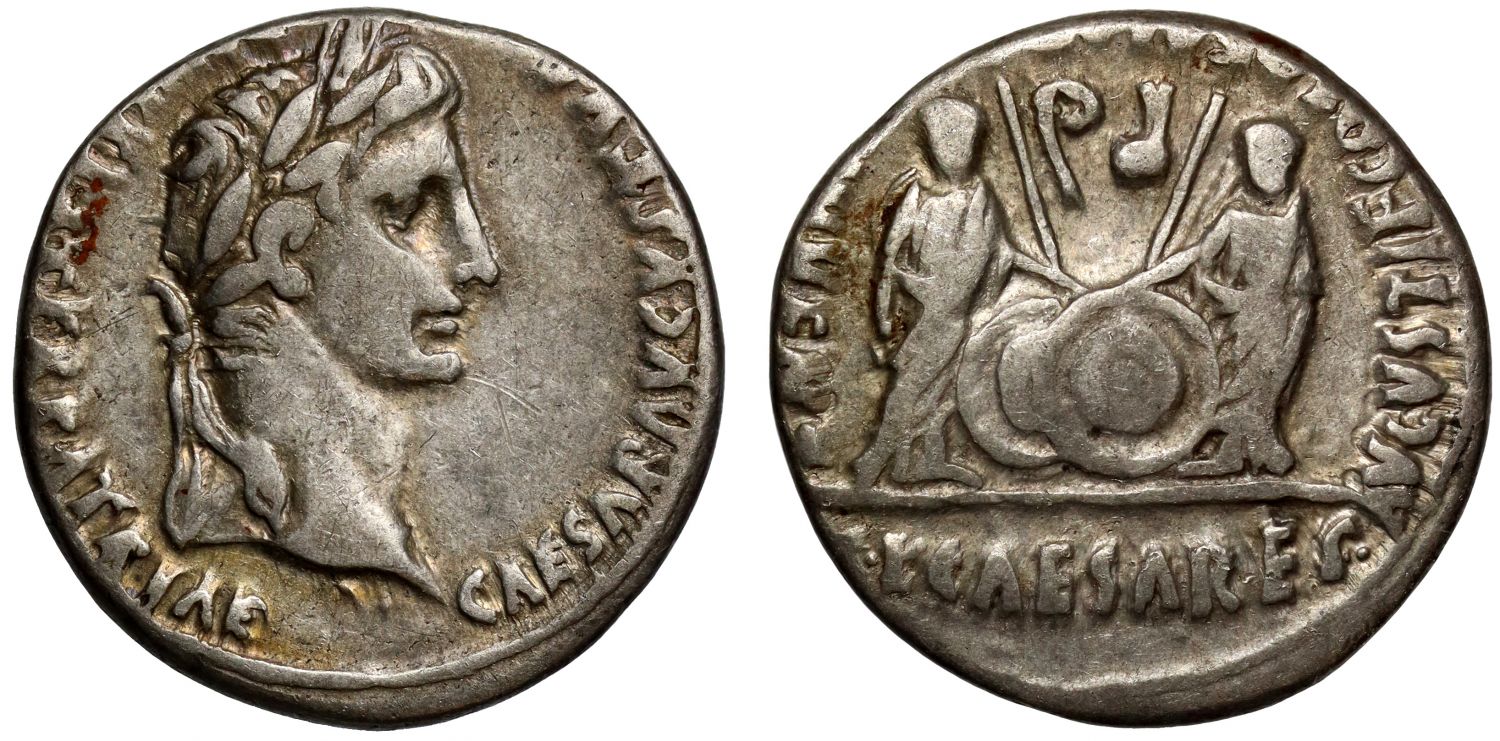 Augustus 27 BC- 14 AD, silver Denarius, Lugdunum, 2 BC- 4 AD