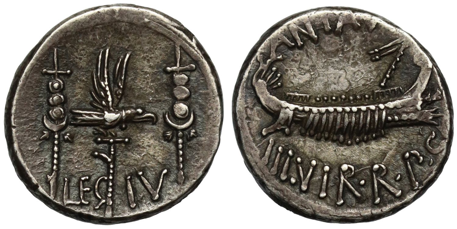 Mark Antony, Legionary Silver Denarius LEG IV 32-31 BC